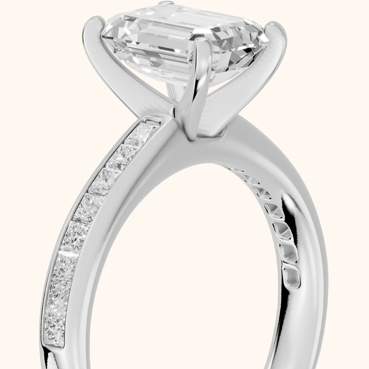 Solano Channel Set Emerald Diamond Engagement Ring in Silver - slant-view.webp