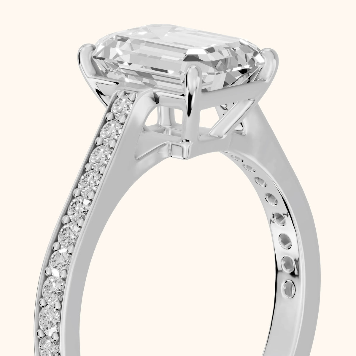 Janie Cathedral Pavé Emerald Diamond Engagement Ring in Platinum - slant-view.webp