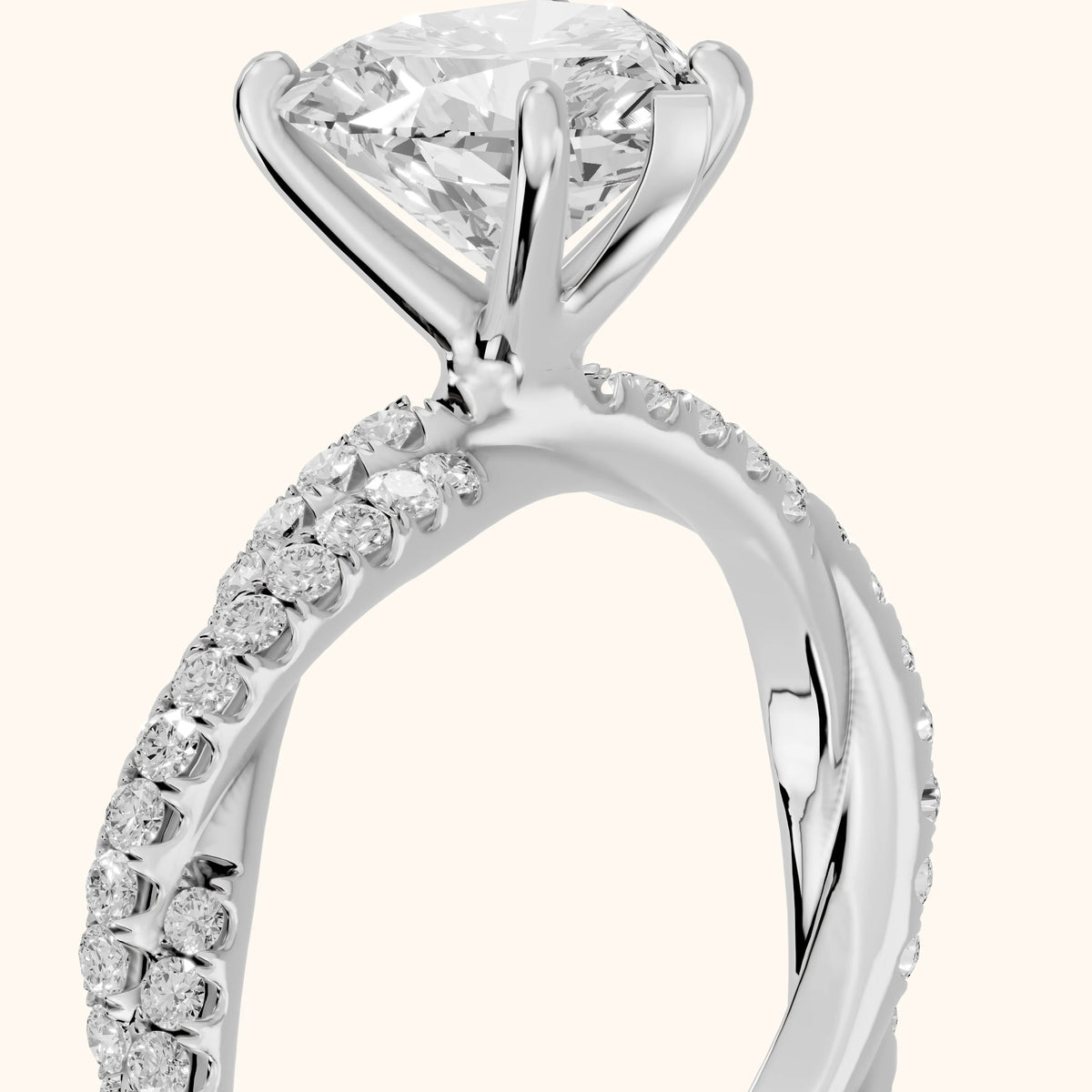 Petra Twist Pavé Heart Diamond Engagement Ring in Silver - slant-view.webp