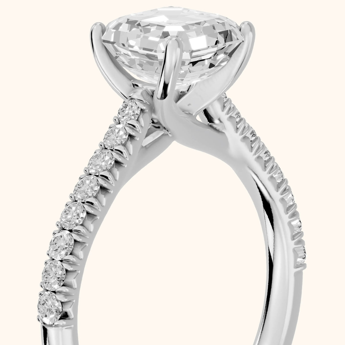 Sanne Trellis Pavé Asscher Diamond Engagement Ring in Silver - slant-view.webp