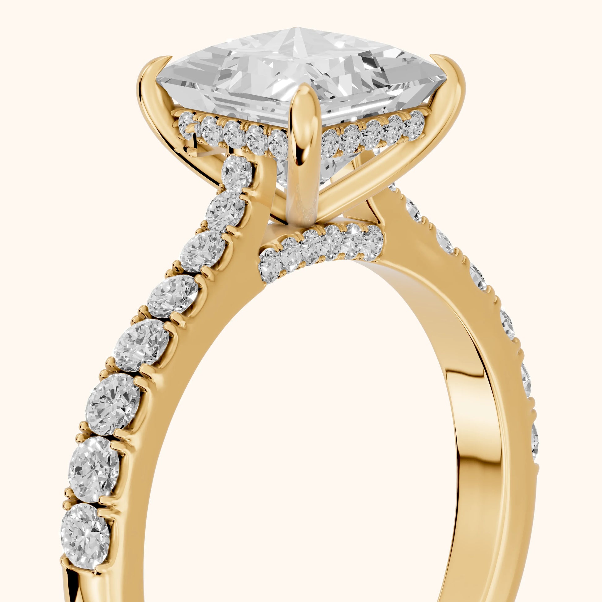 Gia Hidden Halo Pavé Princess Diamond Ring in Yellow Gold - slant-view.webp