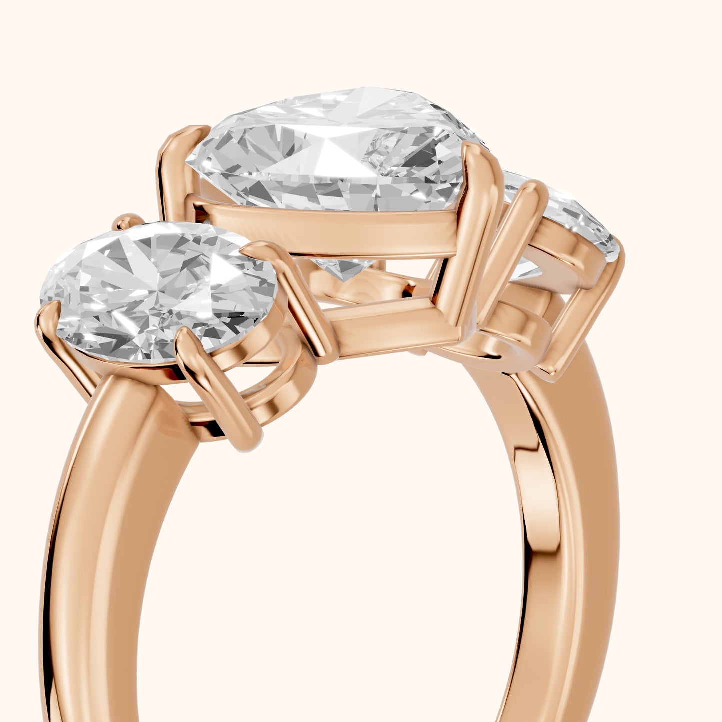 Lila Three-Stone Heart Diamond Ring in Rose Gold - slant-view.webp