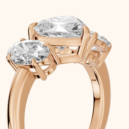 Lila Three-Stone Heart Diamond Ring in Rose Gold - slant-view.webp