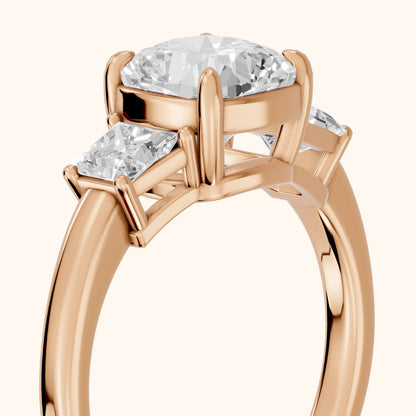 Selena Three-Stone Basket Cushion Diamond Ring in Rose Gold - slant-view.webp