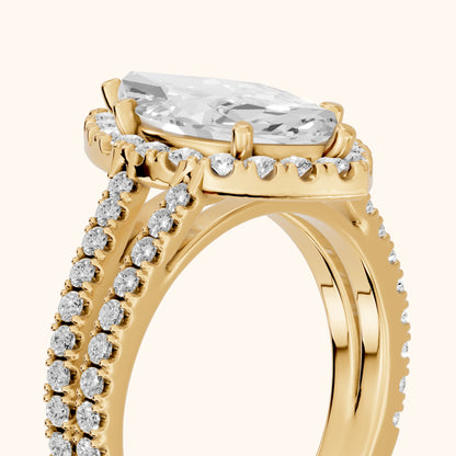 Kira Halo Split Shank Marquise Diamond Engagement Ring in Yellow Gold - slant-view.webp
