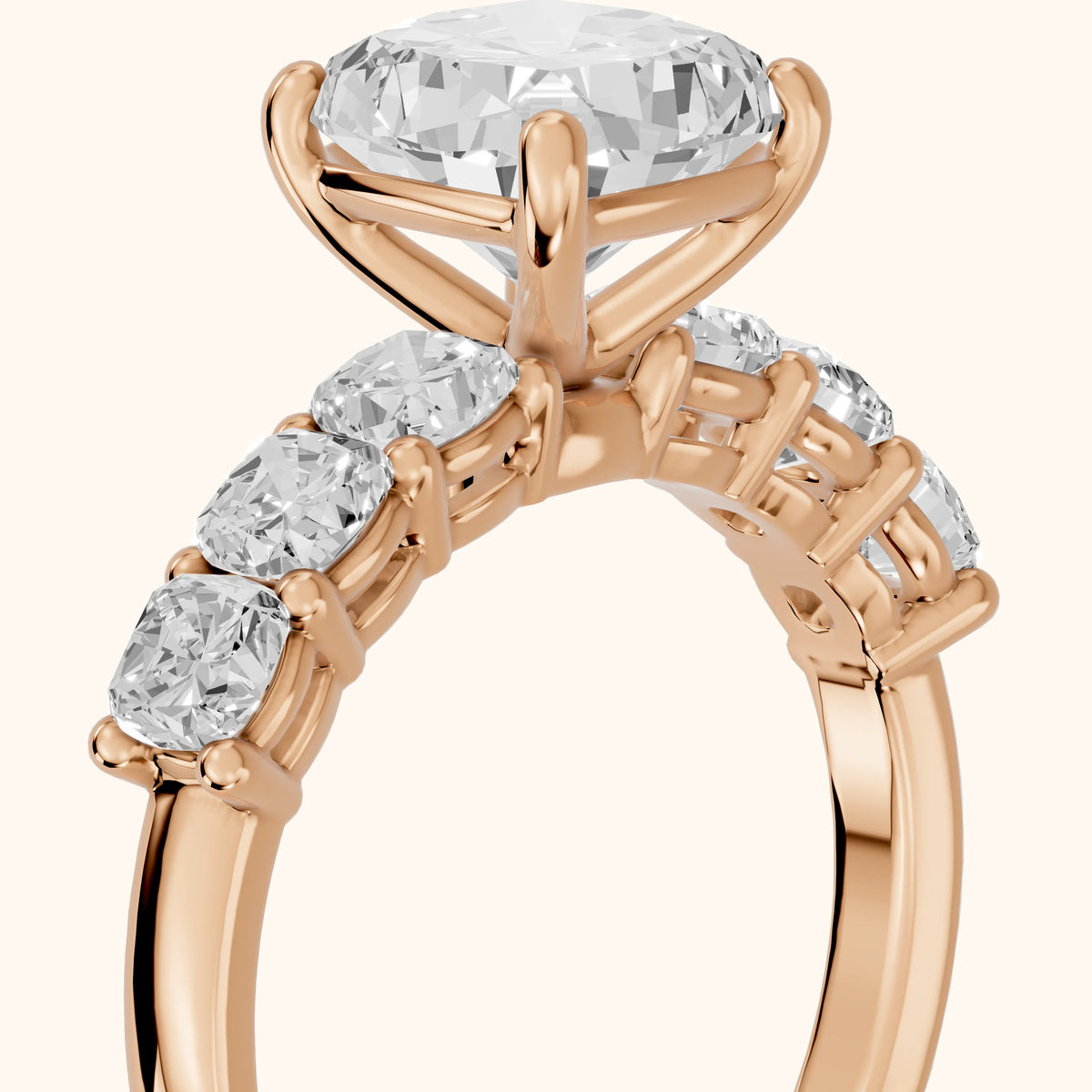 Leigh Statement Five-Stone Cushion Diamond Engagement Ring in Rose Gold - slant-view.webp