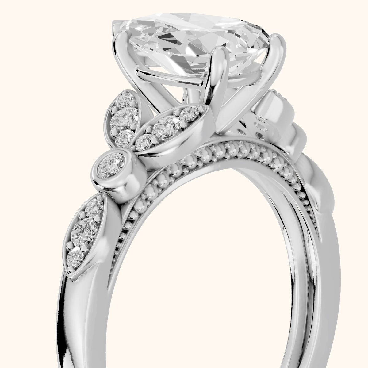 Polly Floral Cluster Pear Diamond Engagement Ring in White Gold - slant-view.webp