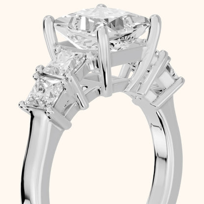 Greta Wide Band Five-Stone Princess Diamond Engagement Ring in White Gold - slant-view.webp