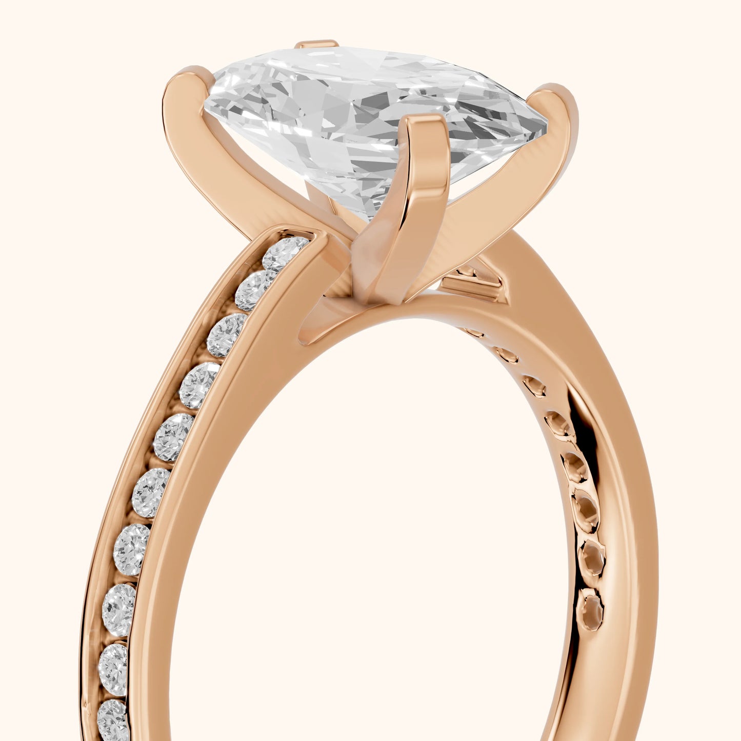 Tessa Solitaire Channel Set Oval Diamond Engagement Ring in Rose Gold - slant-view.webp