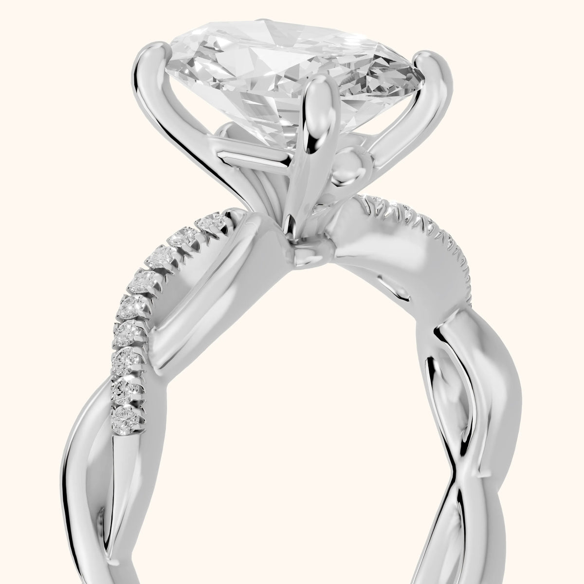 Carys Twist Pavé Oval Diamond Engagement Ring in White Gold - slant-view.webp