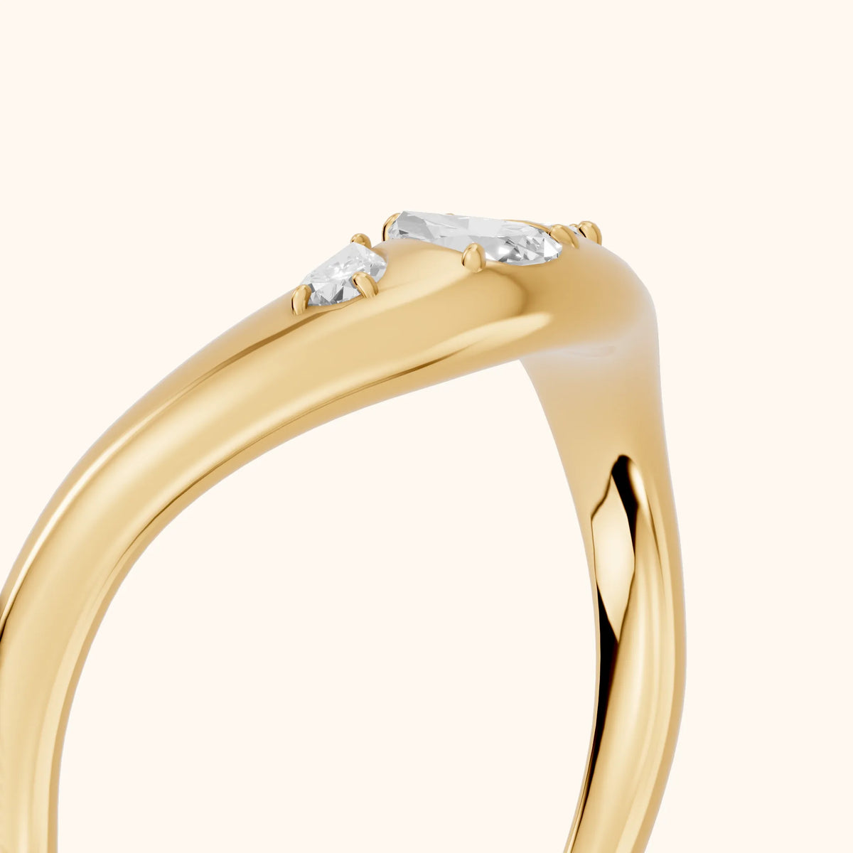 Beatrice Curved Contour Pear Diamond Wedding Band in Yellow Gold - slant-view
