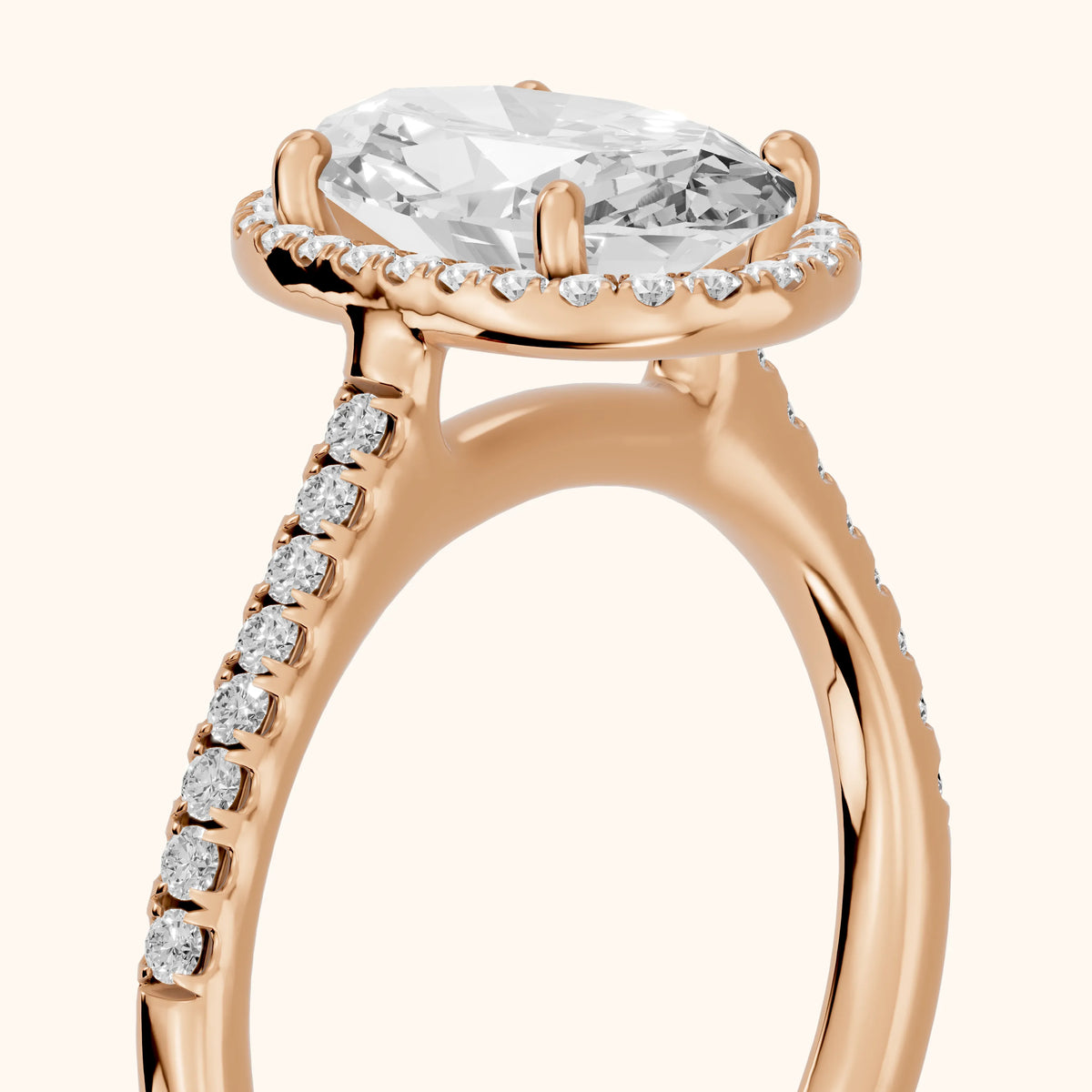 Jill Halo Pavé Oval Diamond Engagement Ring in Rose Gold - slant-view.webp