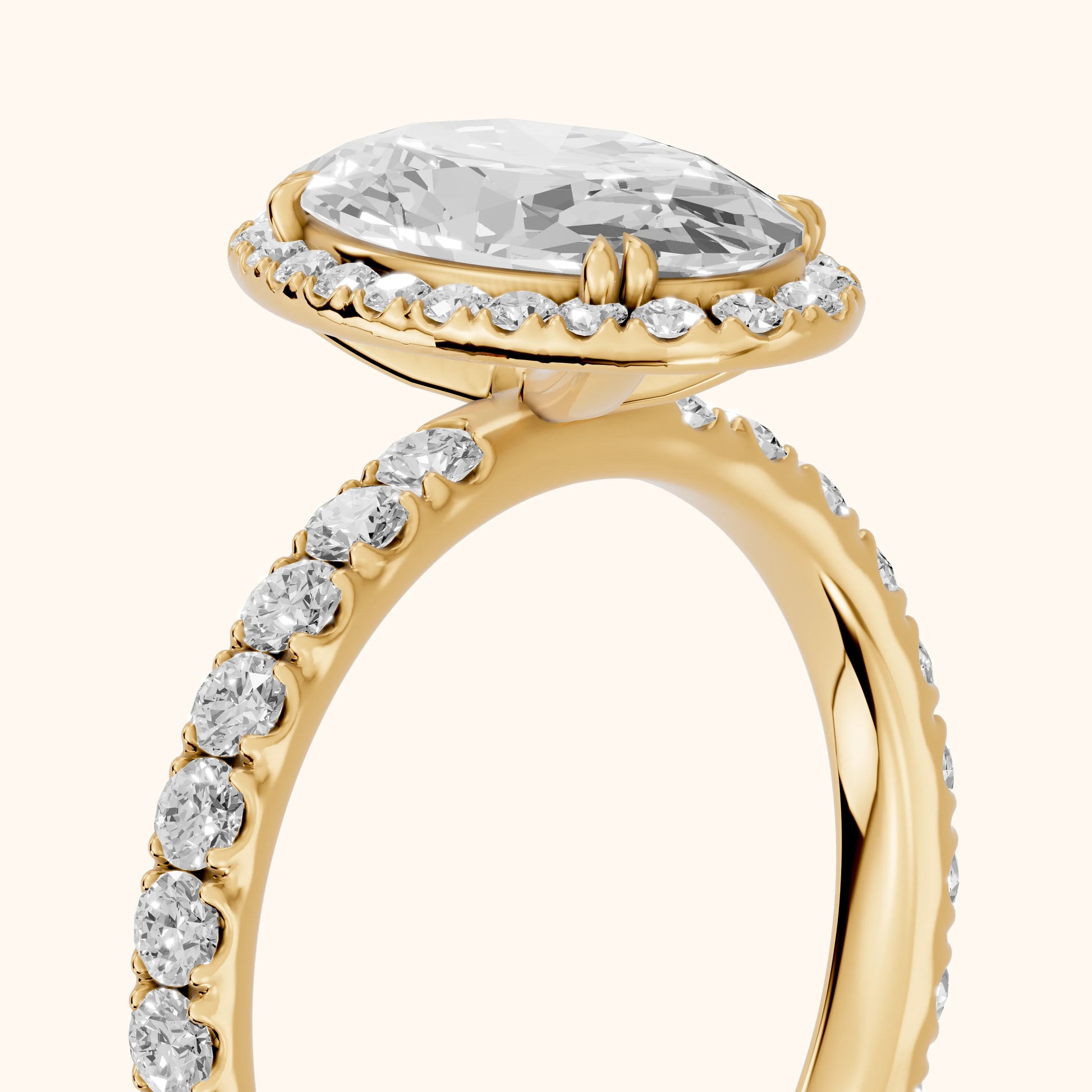 Chloe Halo Pavé Oval Diamond Ring in Yellow Gold - slant-view.webp