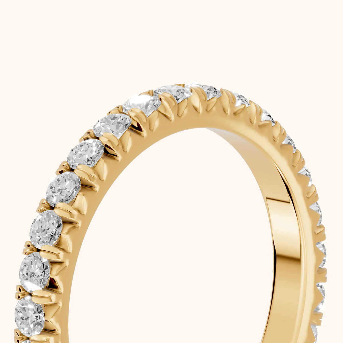 Lia French Pavé Round Diamond Eternity Band in Yellow Gold - slant-view