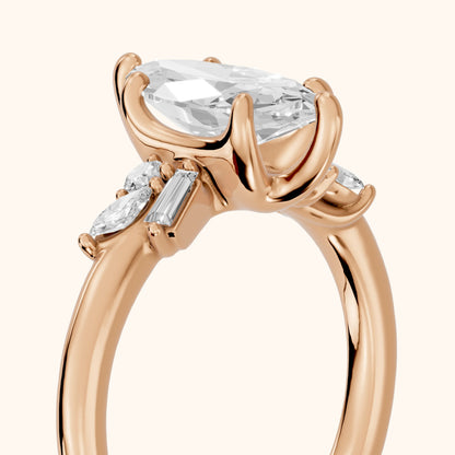 Morgan Baguette Cluster Marquise Diamond Engagement Ring in Rose Gold - slant-view.webp