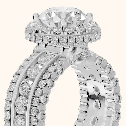 Selby Wide Band Halo Round Diamond Engagement Ring in Silver - slant-view.webp