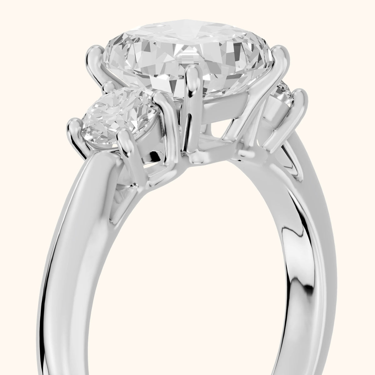 Zara Three-Stone Cushion Diamond Engagement Ring in Platinum - slant-view.webp