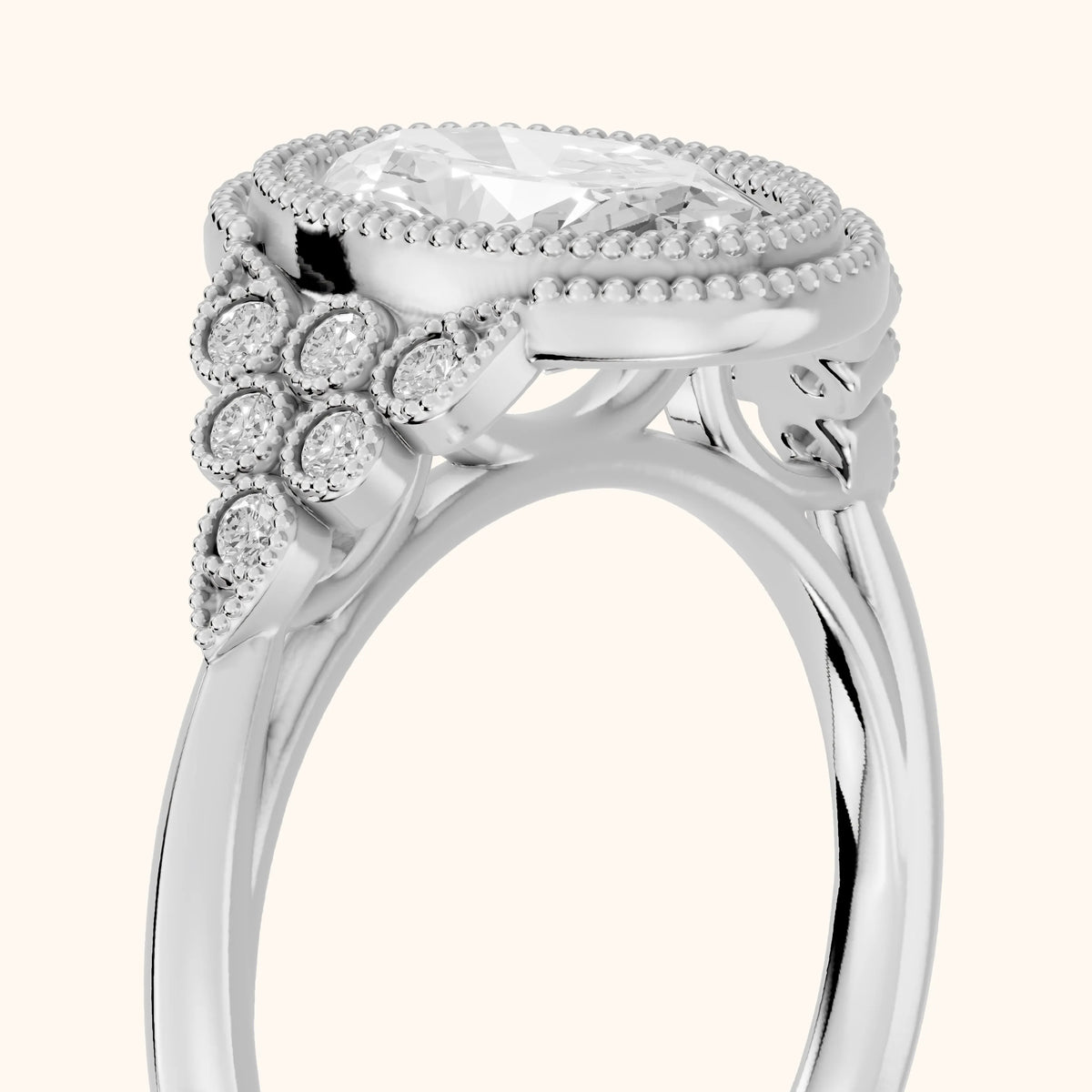 Effie Vintage Bezel Oval Diamond Engagement Ring in Silver - slant-view.webp