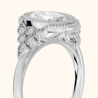 Effie Vintage Bezel Oval Diamond Engagement Ring in Silver - slant-view.webp