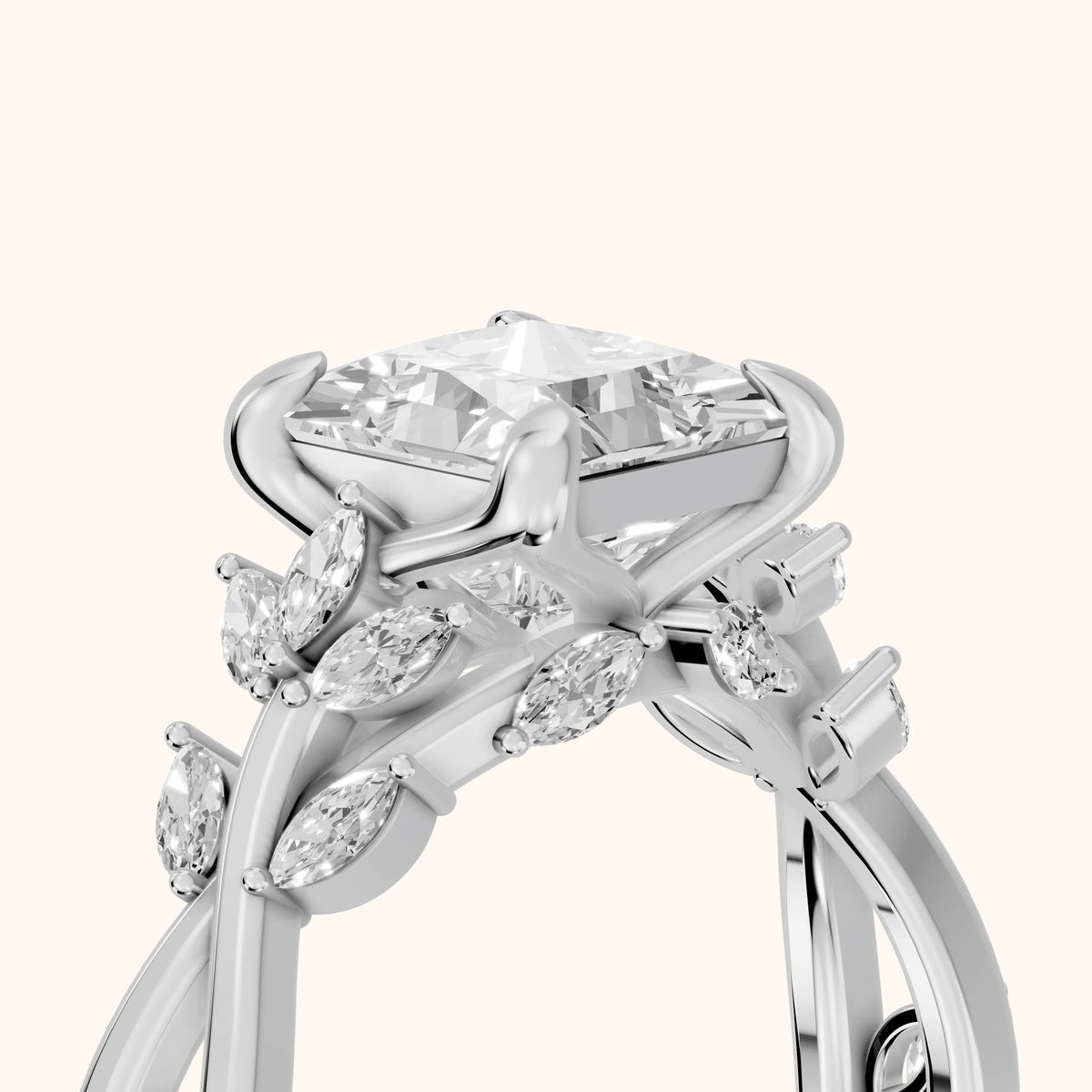 Kona Leaf Twist Princess Diamond Engagement Ring in Platinum - slant-view.webp