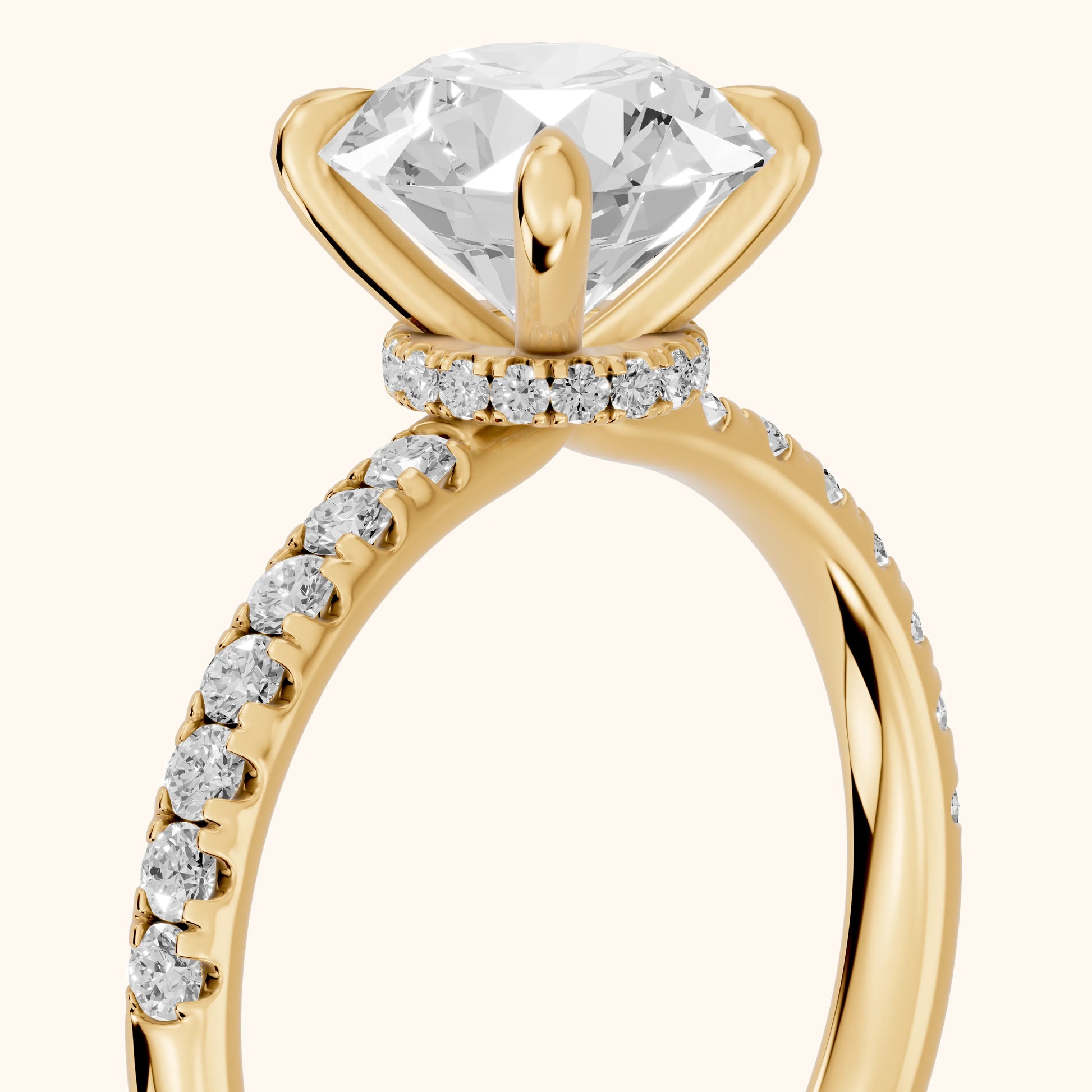 Maya Hidden Halo Pavé Round Diamond Engagement Ring in Yellow Gold - slant-view.webp