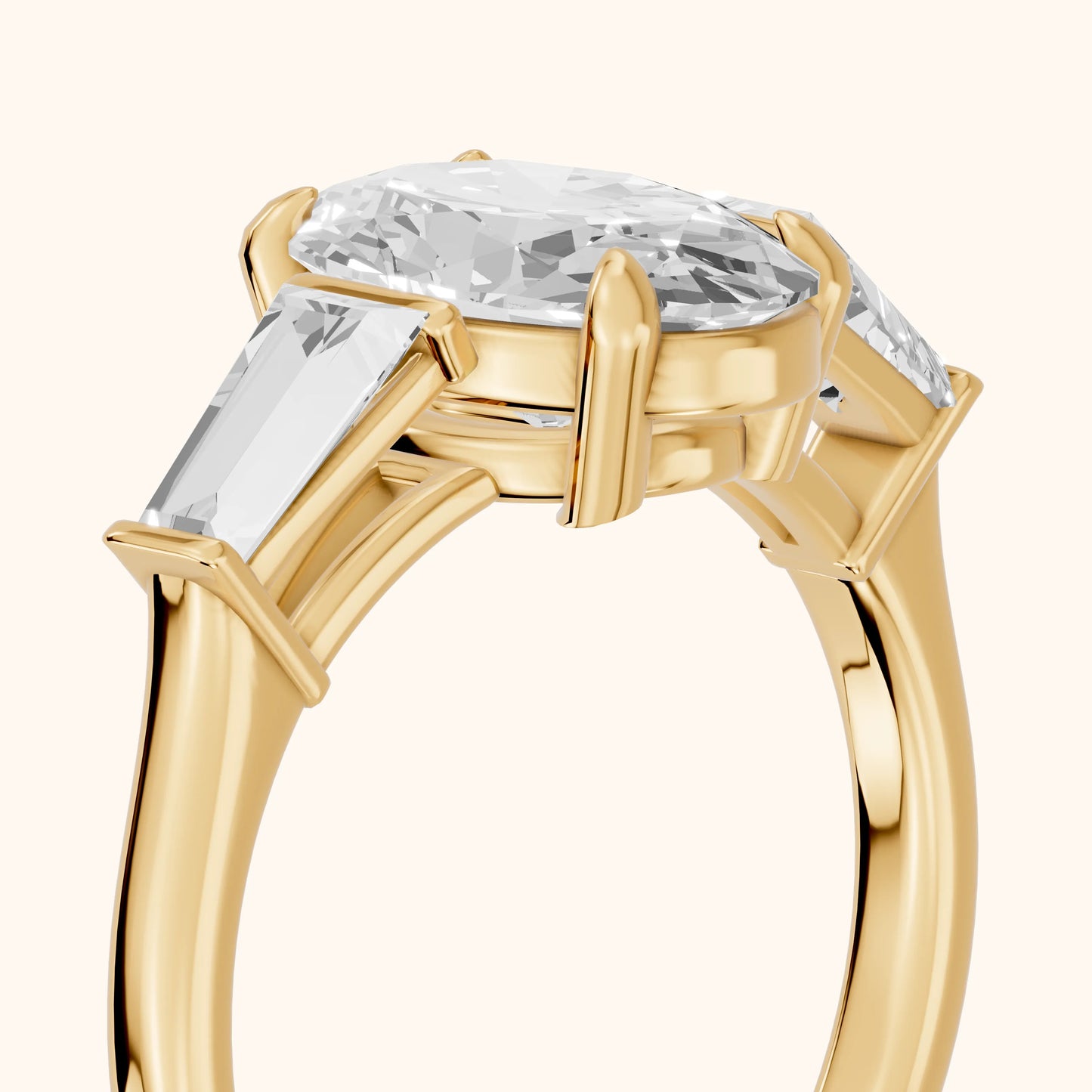 Layla Tapered Baguette Oval Diamond Ring in Yellow Gold - slant-view.webp