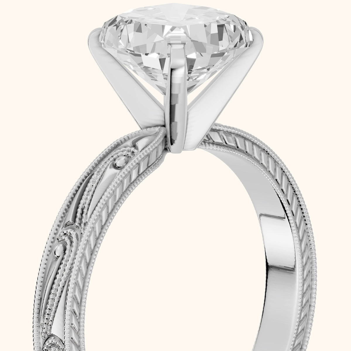 Abbie Engraved Solitaire Cushion Diamond Engagement Ring in Platinum - slant-view.webp