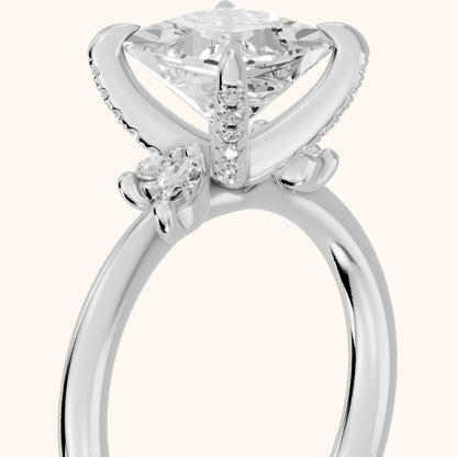 Billie Leaf Cluster Princess Diamond Engagement Ring in Silver - slant-view.webp