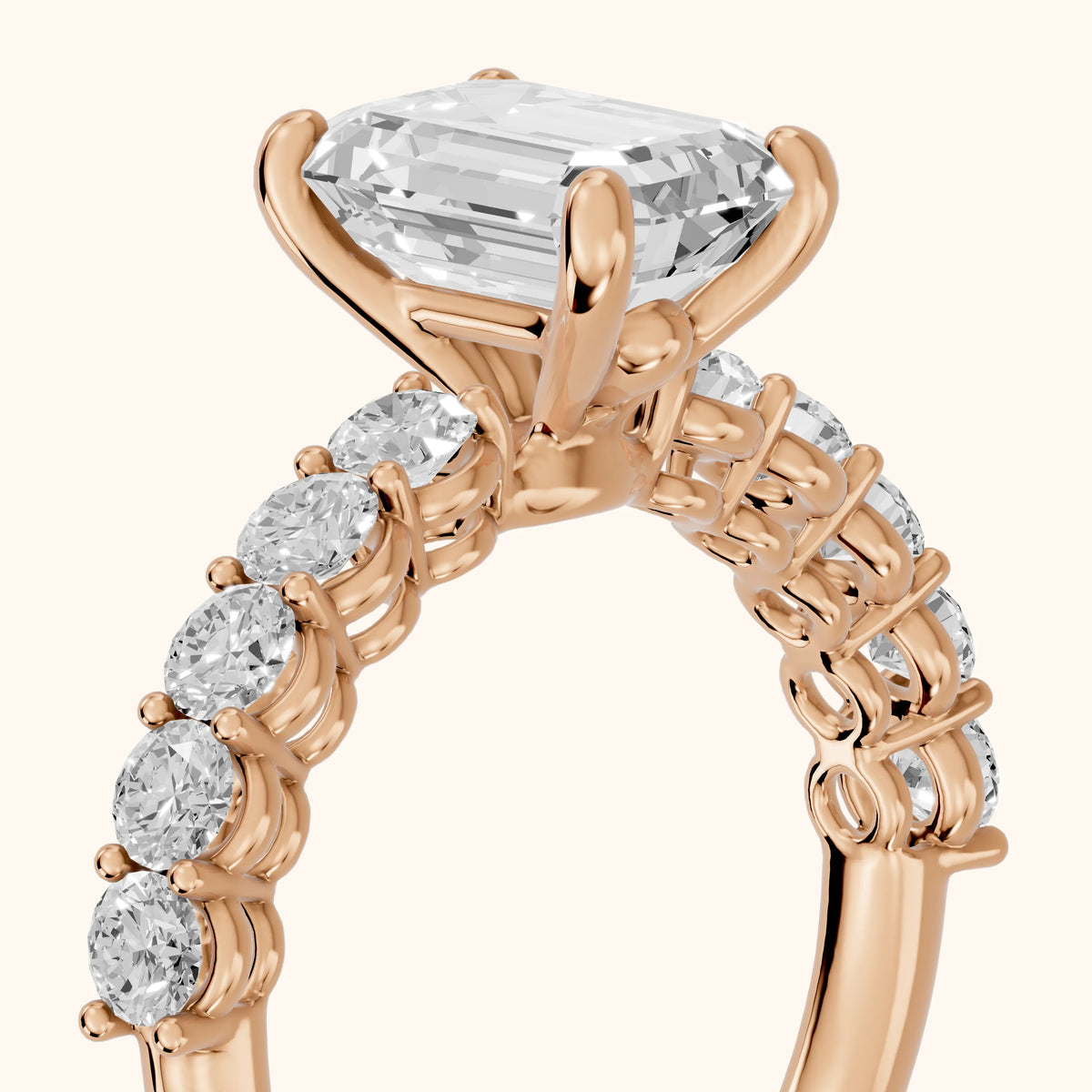Sterling Statement Pavé Emerald Diamond Engagement Ring in Rose Gold - slant-view.webp