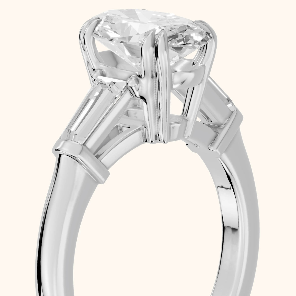 Betsy Baguette Three-Stone Oval Diamond Engagement Ring in Silver - slant-view.webp