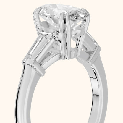 Betsy Baguette Three-Stone Oval Diamond Engagement Ring in Silver - slant-view.webp