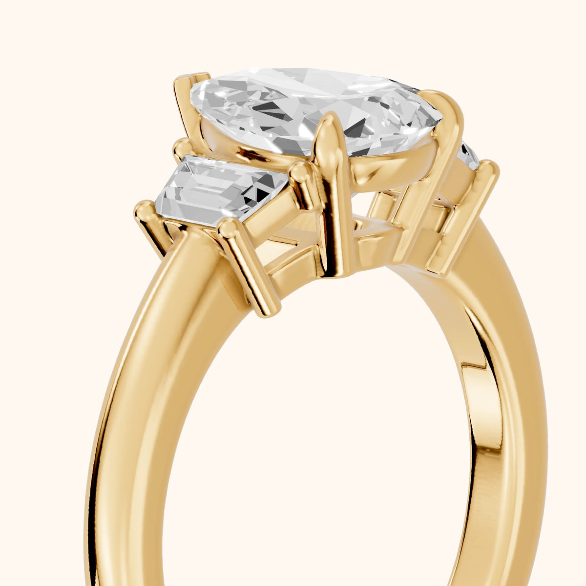 Federica Trapezoid Three-Stone Pear Diamond Engagement Ring in Yellow Gold - slant-view.webp