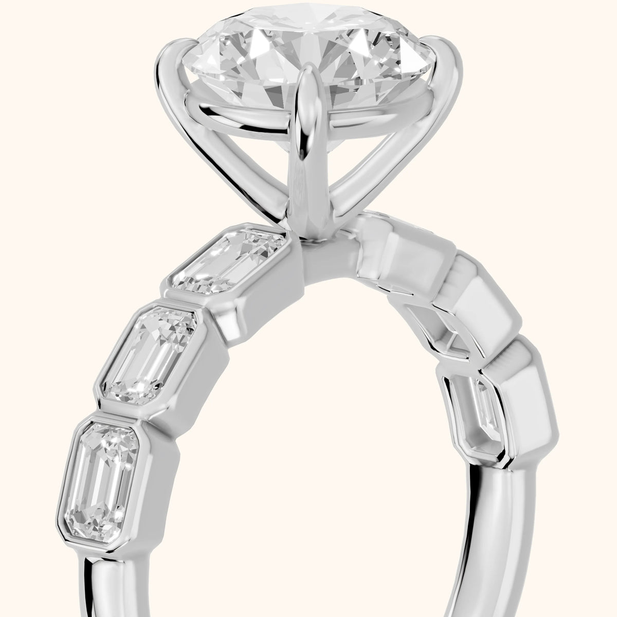 Carol Half Bezel Round Diamond Engagement Ring in Silver - slant-view.webp