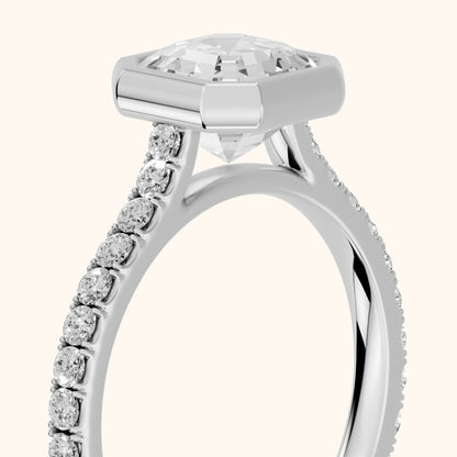 Cora Bezel Pavé Asscher Diamond Ring in Platinum - slant-view.webp