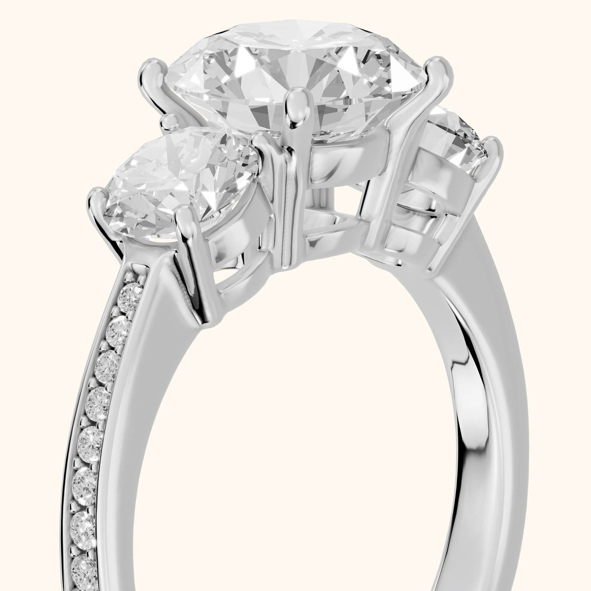 Brianna Three-Stone Pavé Round Diamond Engagement Ring in White Gold - slant-view.webp