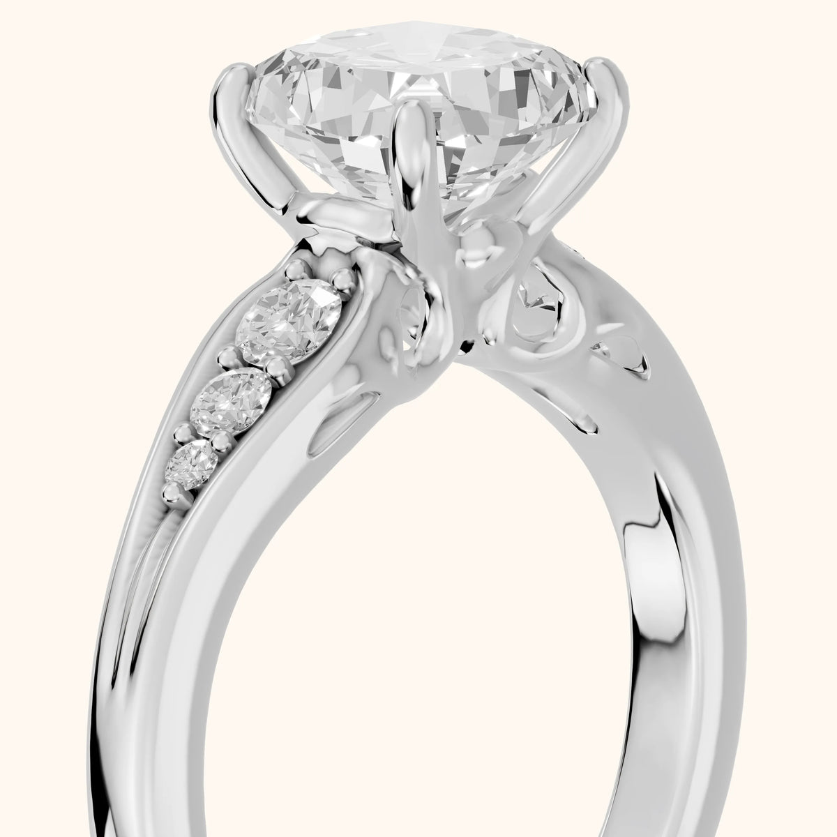 Kate Graduated Cathedral Cushion Diamond Engagement Ring in Platinum - slant-view.webp