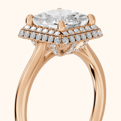 Destin Halo Micropavé Princess Diamond Engagement Ring in Rose Gold - slant-view.webp