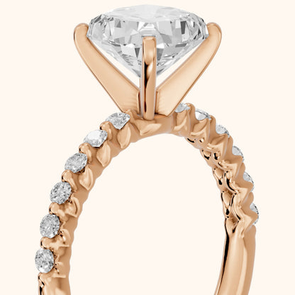 Lilia Beaded Pavé Cushion Diamond Engagement Ring in Rose Gold - slant-view.webp