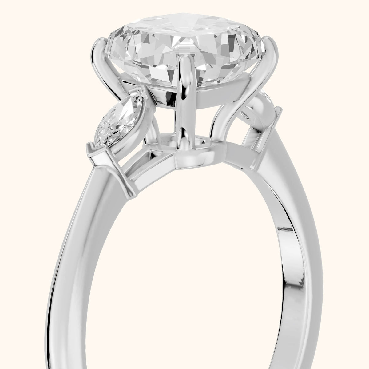 Lissa Marquise-Side Three-Stone Cushion Diamond Engagement Ring in Platinum - slant-view.webp