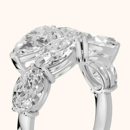 Ines Bypass Pear & Oval Diamond Anniversary Ring in Silver - slant-view