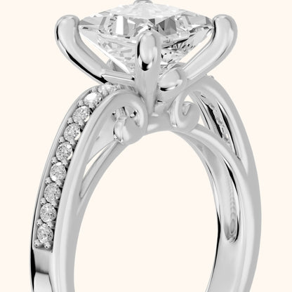Lucy Vintage Pavé Princess Diamond Engagement Ring in Platinum - slant-view.webp