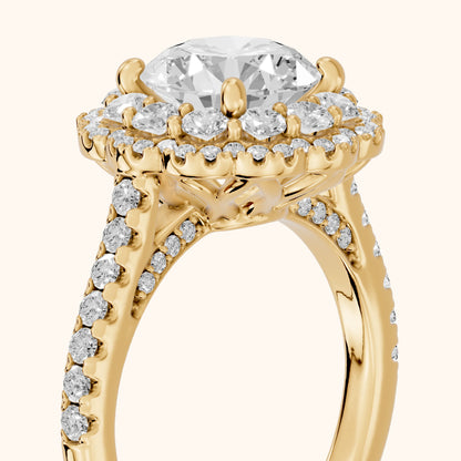 Sidney Floral Double Halo Round Diamond Engagement Ring in Yellow Gold - slant-view.webp