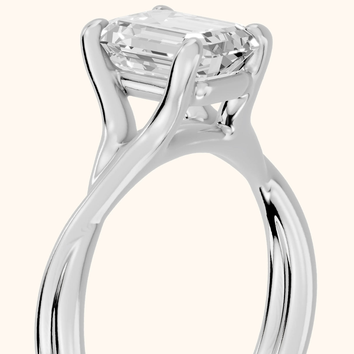 Rosa Twist Solitaire Emerald Diamond Engagement Ring in Platinum - slant-view.webp