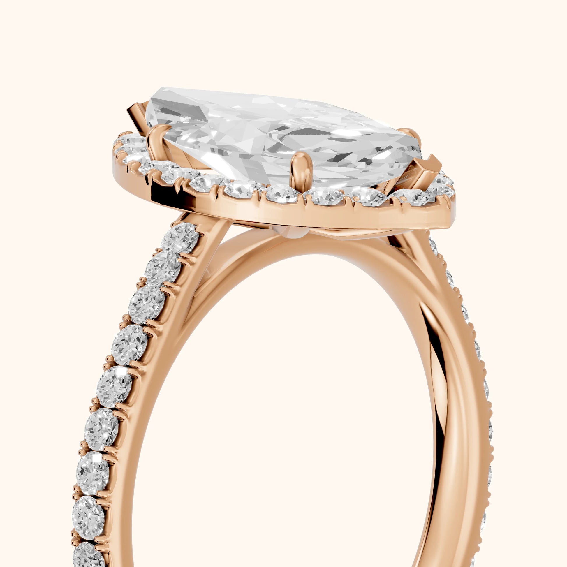 Willa Halo Micropavé Marquise Diamond Engagement Ring in Rose Gold - slant-view.webp