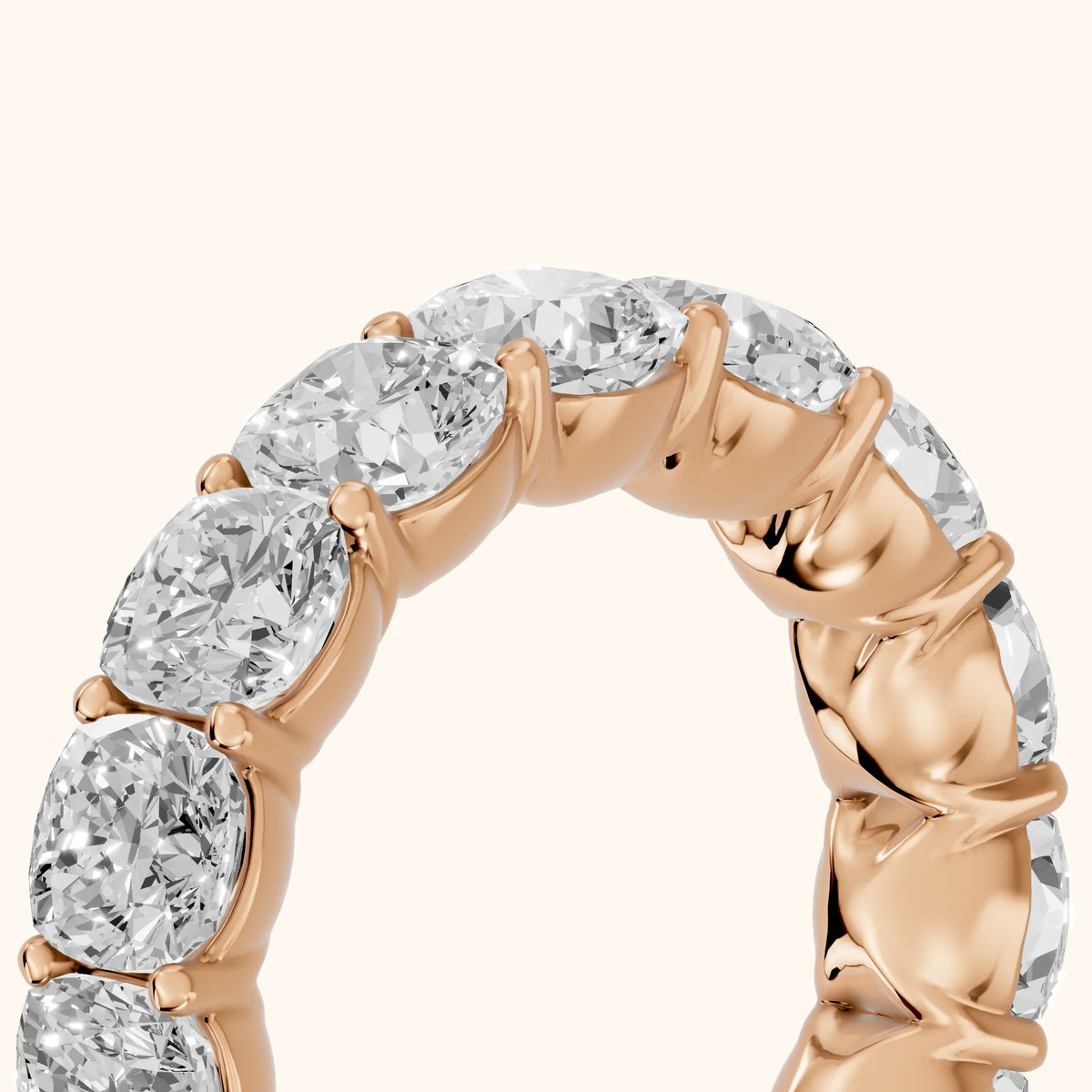 Vida Shared Prong Cushion Diamond Eternity Band in Rose Gold - slant-view