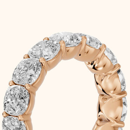 Vida Shared Prong Cushion Diamond Eternity Band in Rose Gold - slant-view