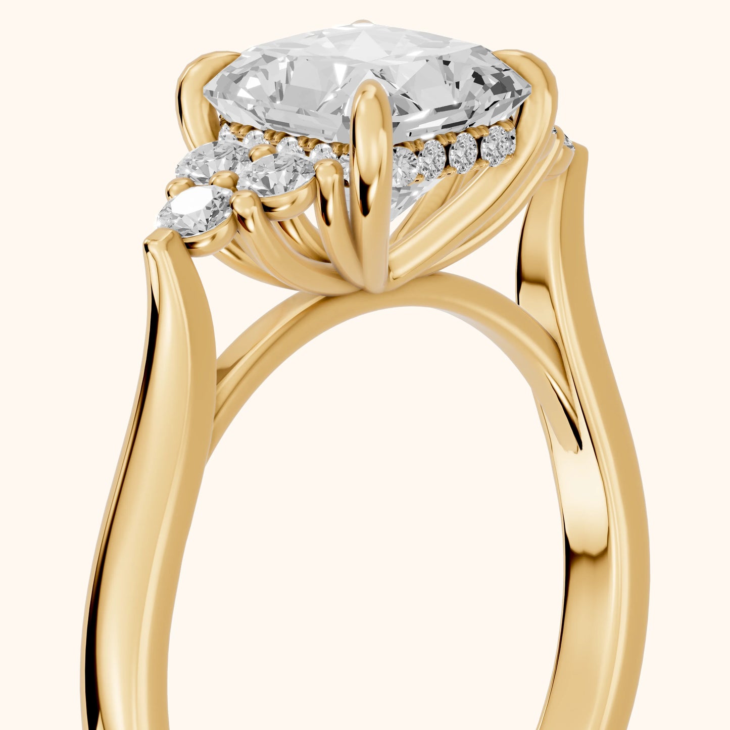 Anya Sidestone Cluster Radiant Diamond Ring in Yellow Gold - slant-view.webp