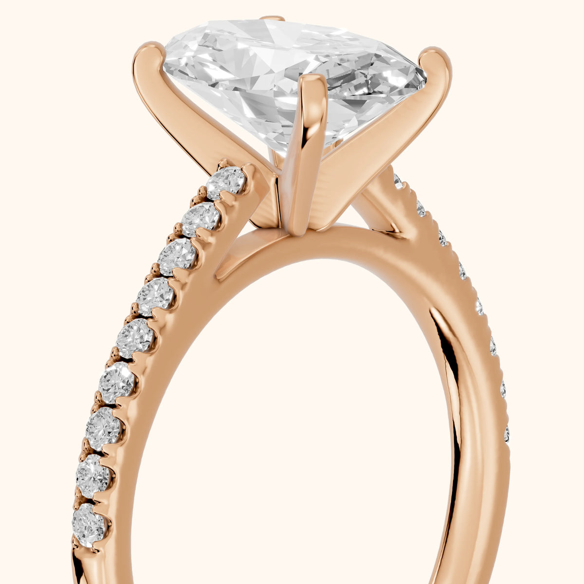 Ailsa Micropavé Oval Diamond Engagement Ring in Rose Gold - slant-view.webp