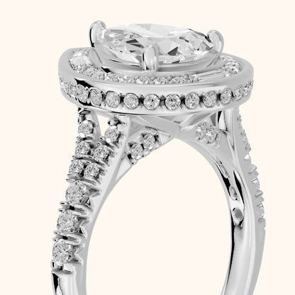 Berea Deco Halo Pear Diamond Engagement Ring in Platinum - slant-view.webp