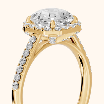 Alma Halo Pavé Asscher Diamond Ring in Yellow Gold - slant-view.webp